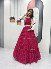 Stylish Red Georgette Ribbon Work Lehenga Choli