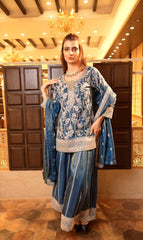 Preferable Embroidery Work Blue Color Palazzo Suit