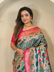 Blissful Paithani Silk Teal Green Color Saree