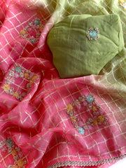 Fantastic Viscose Chiffon Pink & Perrot Color Saree