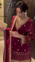 Gorgeous Pink Color Embroidery Work Sharara Suit