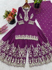 Function Wear Heavy Work Purple Color Sharara Suit