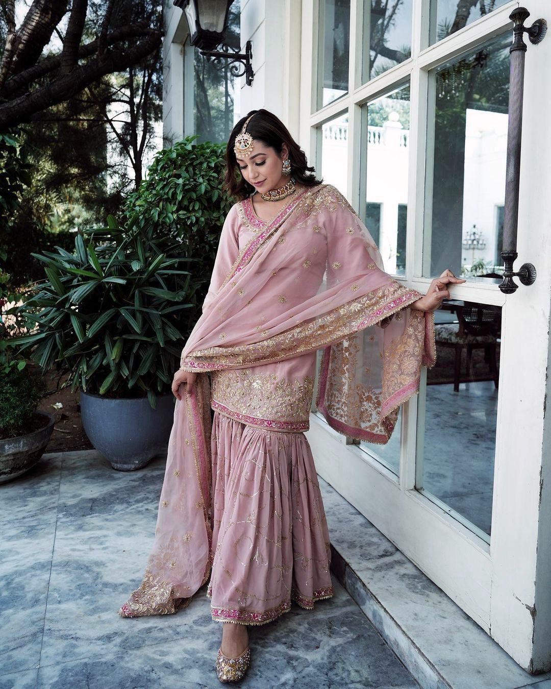 Graceful Sequence Work Pink Color Sharara Suit