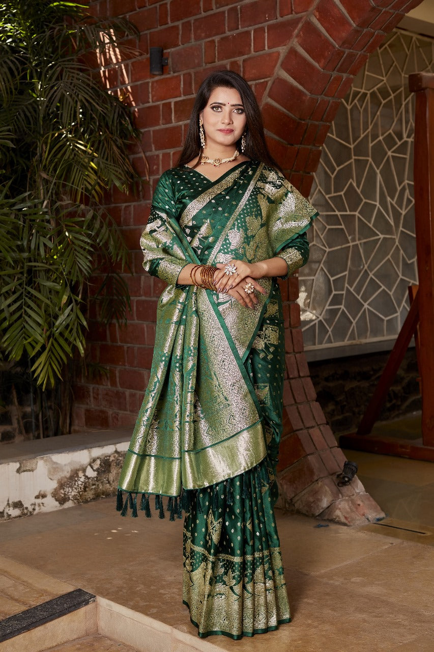 Marriage Special Kanjivaram Work Green Color Heavy Saree
