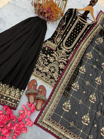 Ravishing Black Color Work Georgette Sharara Suit