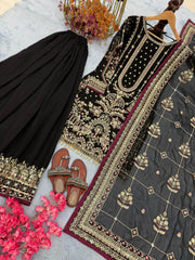 Ravishing Black Color Work Georgette Sharara Suit