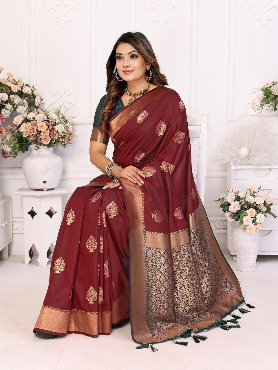 Elegant Soft Silk Red Color Saree