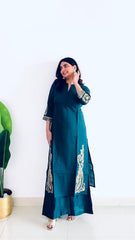 Roman Silk Full Stitched Blue Color Top With Palazzo