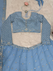 Wedding & Party Wear Georgette Sky Blue Color Lehenga choli