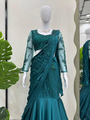 Wedding & Party Wear Color Teal Blue Lehenga Saree