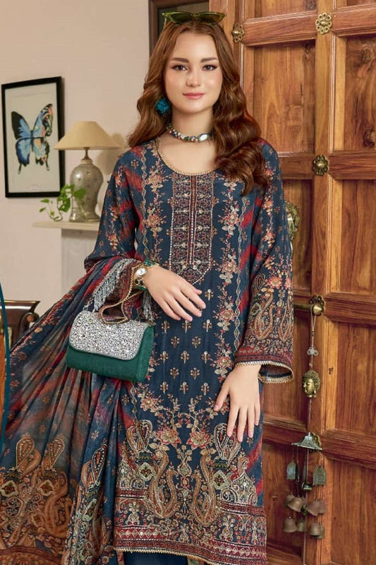 Lovely Blue Satin Digital Print Salwar Suit