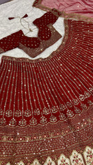 Red Color Bridal Wear Dori With Thread Work Lehenga Choli