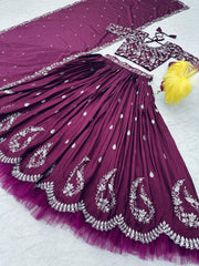 Demanding Thread Work Wine Color lehenga choli