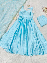 Wonderful Japan Satin Sky Blue Color Gown