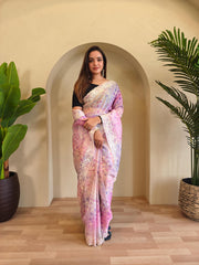 Classic Light Pink Color Digital Print Organza Saree
