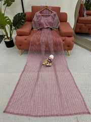 Party Wear Pink Color Sequence Work  Saree With Heavy Blouse