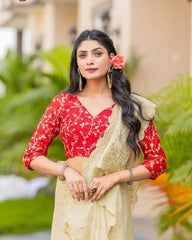 Elegant Banglori Silk Cream Color Designer Saree