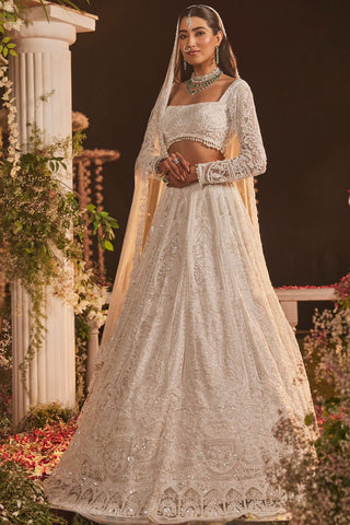 Marriage Special Butterfly Net White Color Lehenga Choli