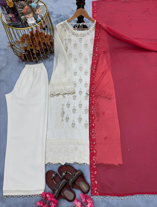 Heavy Embroidery Work White Color Salwar Suit