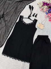 Elegant Real Mirror Work Black Color Palazzo Suit