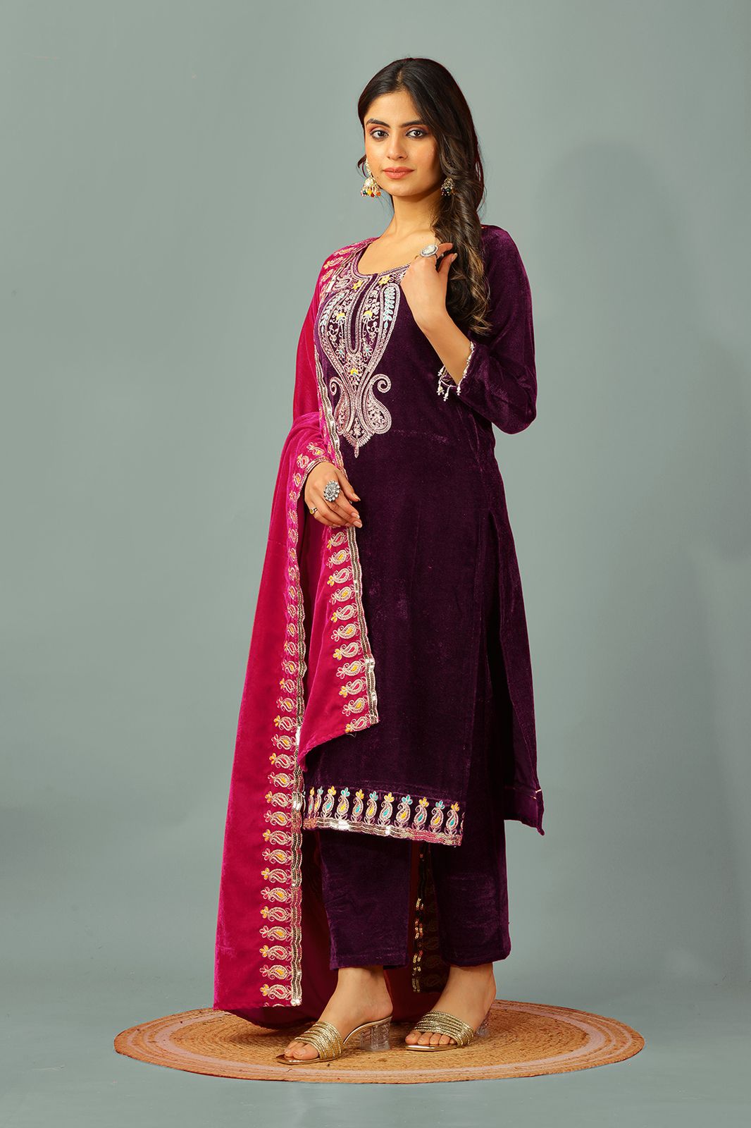 Exclusive Embroidery Sequence Work Wine Color Salwar Suit