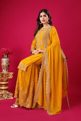 Peaceful Sequence Work Yellow Color Palazzo With Dupatta Set