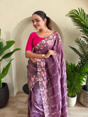 Beautiful Crush Silk Purple Color Saree