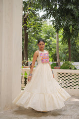 Lovely Off-White Cotton Embroidered Gown