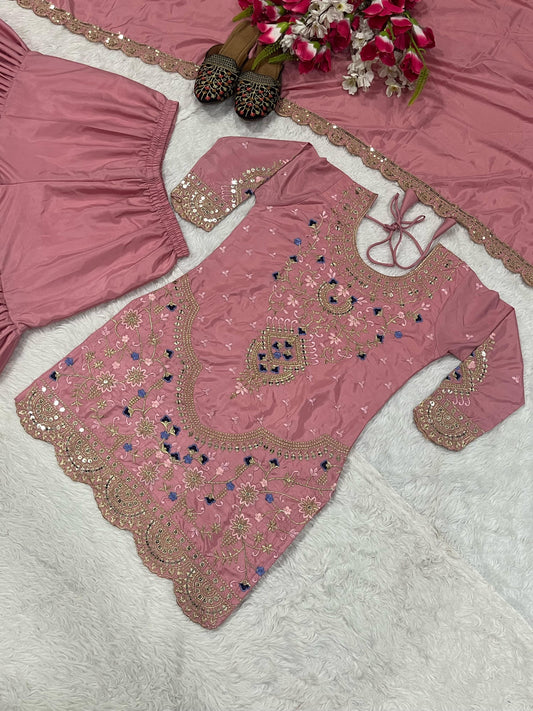 Stylish Heavy Work Pink Color Sharara Suit