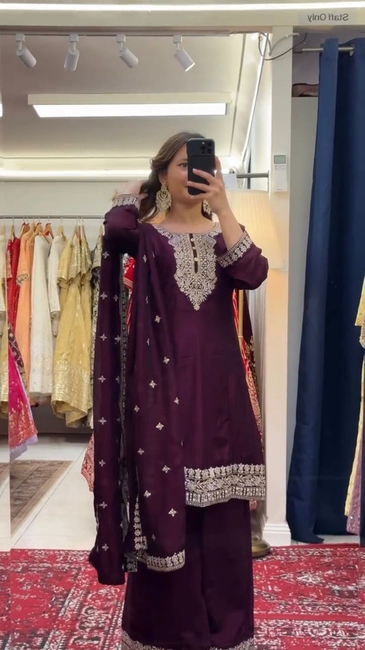 Function Wear Wine Color Palazzo Set