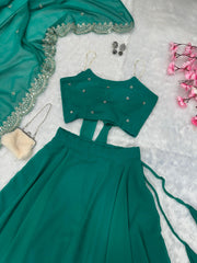 Green Color Pearl Embellished Lehenga Set