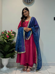 Luxuriant Pink Color Chimar Silk Anarkali Suit