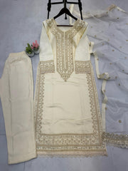 Fabulous Roman Silk Cream Color Salwar Suit