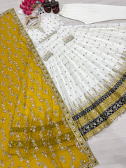 Preferable Georgette White Color Gown With Yellow dupatta