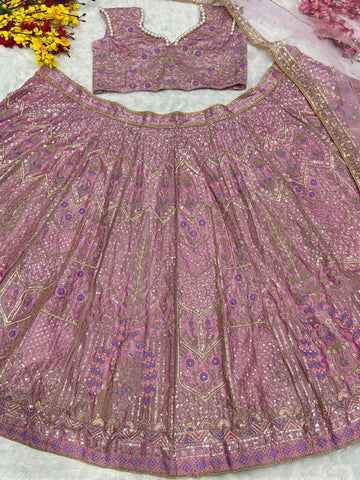 Gorgeous Kasturi Silk Pink Color lehenga choli