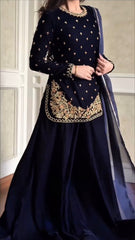 Stylish Blue Velvet with Sequence Work Plazo Suit