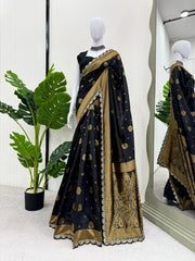 Occasion Wear Sequence Lace Work Black Color Saree