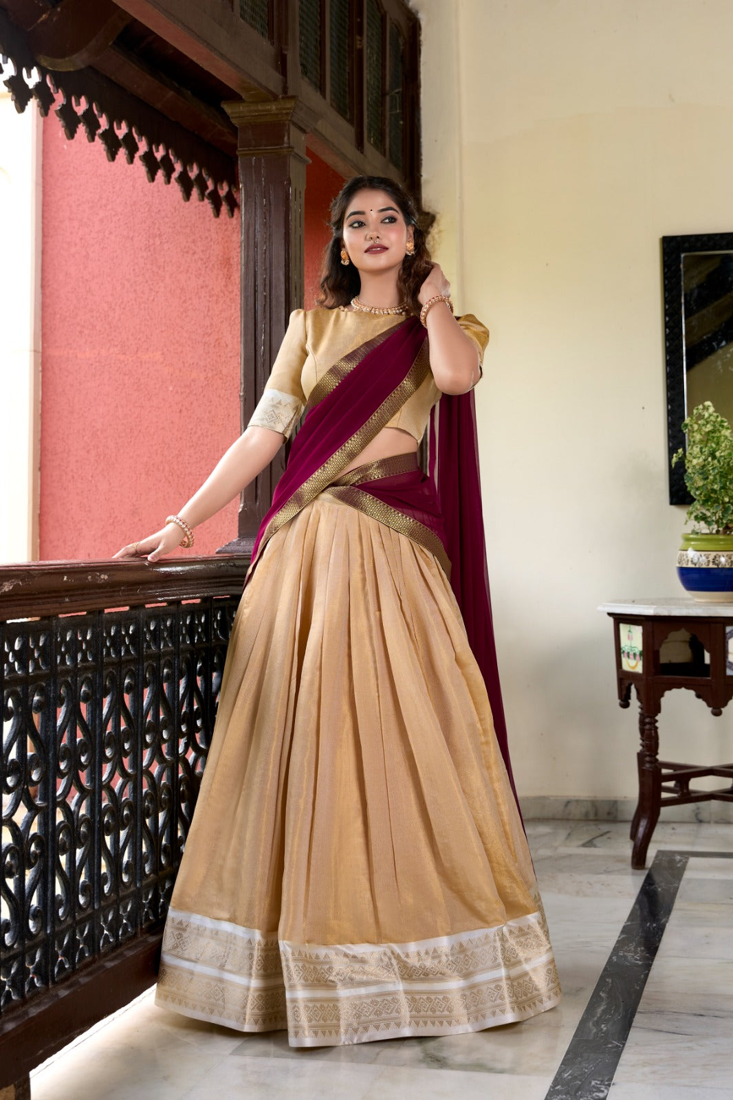 Exclusive Kanchipuram Beige Color Lehenga Choli