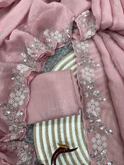 Party Wear Heavy Work Pink Color Stylish Saree