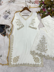 Stunning Chinon Embroidery Work White Color Sharara Suit