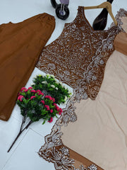 Elegance Brown Color Embroidered Festive Sharara Suit
