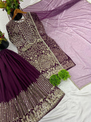 Outstanding Sequence Work Wine Color Sharara Suit