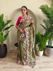 Beautiful Crush Silk Mehndi Color Saree