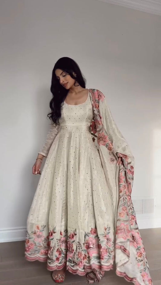 Presenting Sequence Work White Color Gown