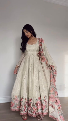 Presenting Sequence Work White Color Gown