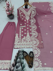 Elegant Embroidered Onion Color Palazzo Suit Set