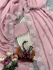 Party Wear Heavy Work Pink Color Stylish Saree