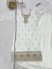 Charming White Silk Fancy Embroidery Sharara Suit