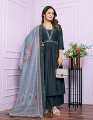 Dark Grey Color hand Work Palazzo Suit