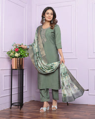 Gorgeous Pista Green Hand Work Kurti Set With Organza Dupatta